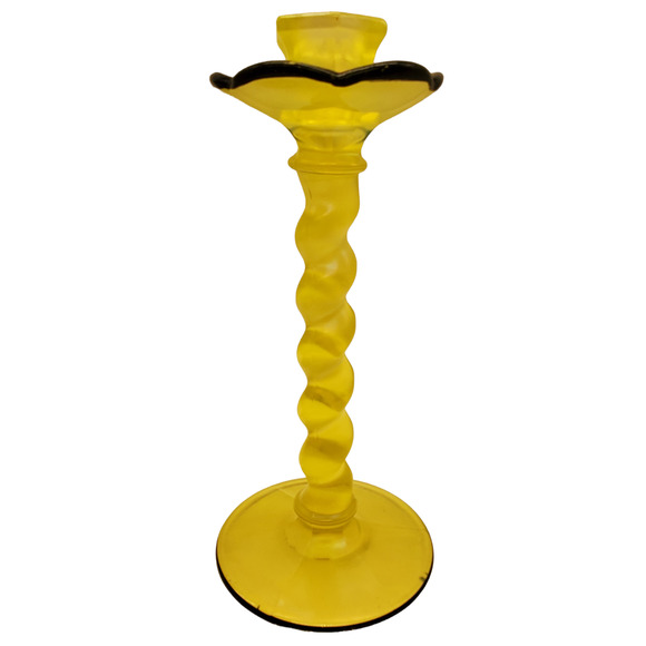 2 US Glass Topaz Twist Bobeche Candle Sticks Holders With Black Trim - Picture 4 of 13